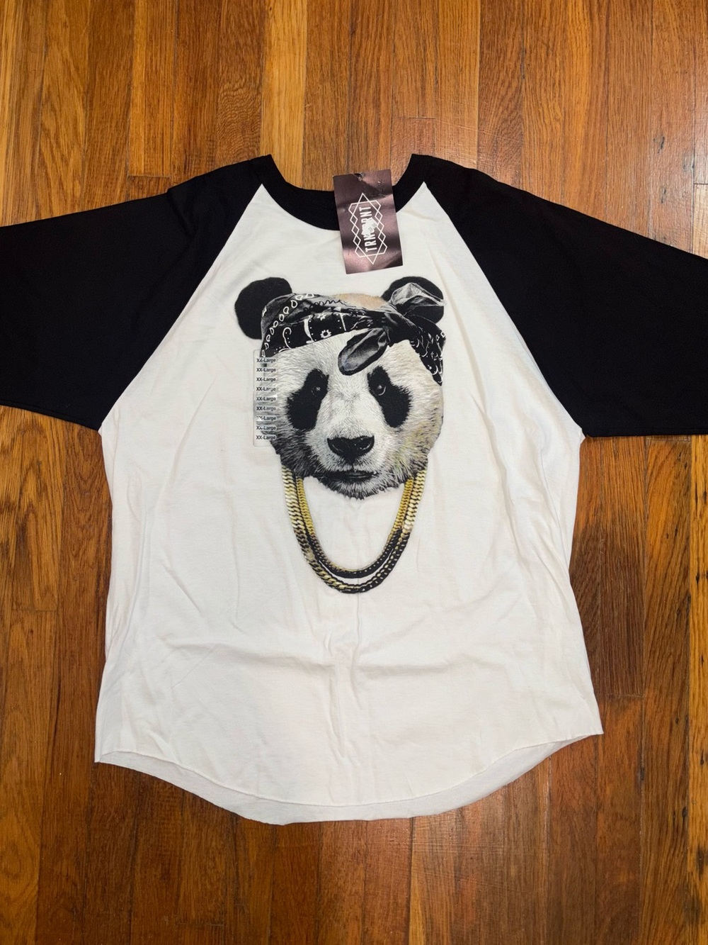 Panda Graphic Raglan Baseball Tee - Black & White